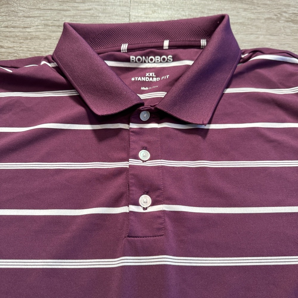 Bonobos Golf Shirt Mens‎ XXL Burgundy Polyester Stretch Casual Striped Polo